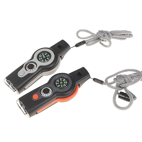 7-i-1 Utomhus Överlevnads Visselpipa Nyckelring Kompass Förstoringsglas LED-Lampa Termometer (FMY) Orange