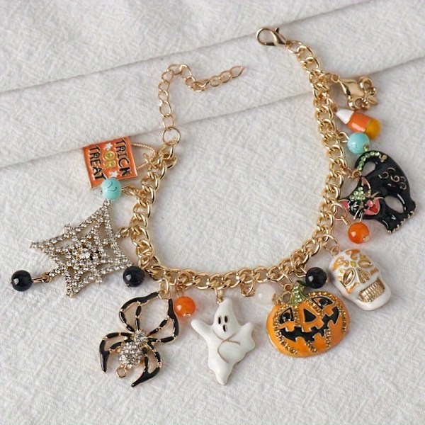 1 st Creative Pumpa Spindel Skalle Legering Smycke Armband med Mörk Vind Personlig Spöke Svart Katt med Halloween Legering Smycke (FMY) 1pc