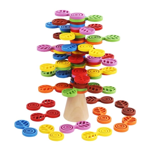 Farverige træblokke legesæt til 3 år gammelt Legetøj Pædagogisk puslespil Sæt stabling af løvgaver Festartikler (FMY)