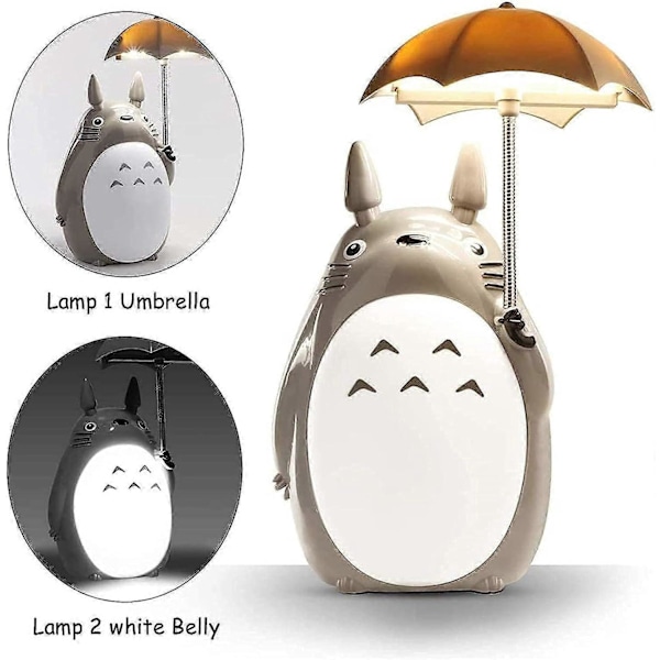 Totoro LED Natlampe Til Børn, USB Genopladelig Læsebordlampe, Tegneserie Sød Dyr, Drenge Piger Soveværelse Dekoration (FMY)