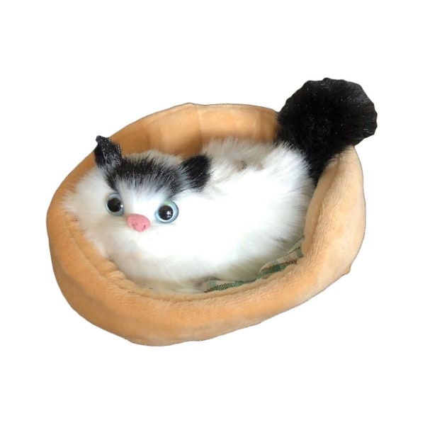 Kids Simulation Mew Sound Cat Sleeping in Nest Plush Toy Home Ornament Car Decor  (FMY)