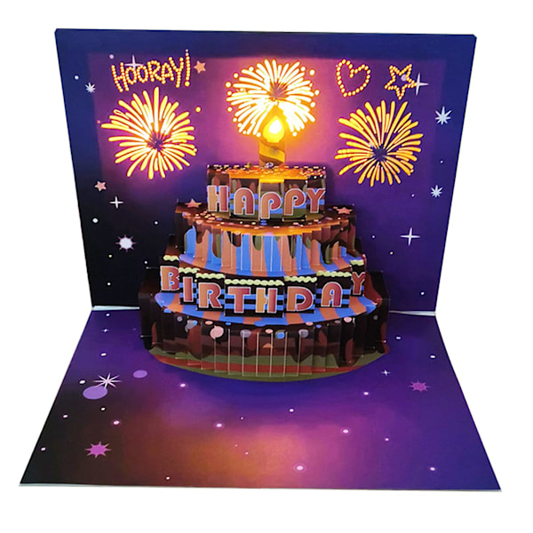 3D Fly-out Birthday Card Light Music Happy Birthday Glowing Greeting Card with Cake Design Interactive Birthday Card Jikaix  (FMY)