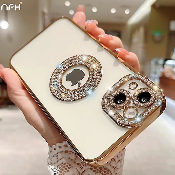 För Iphone 14 Pro Max Luxury Plating Flash Diamond Silikon Phone case För Iphone 11 12 13 14 Plus Hollow Out Rhinestone Cover (FMY) Blue Plating Case For iPhone 12 Pro