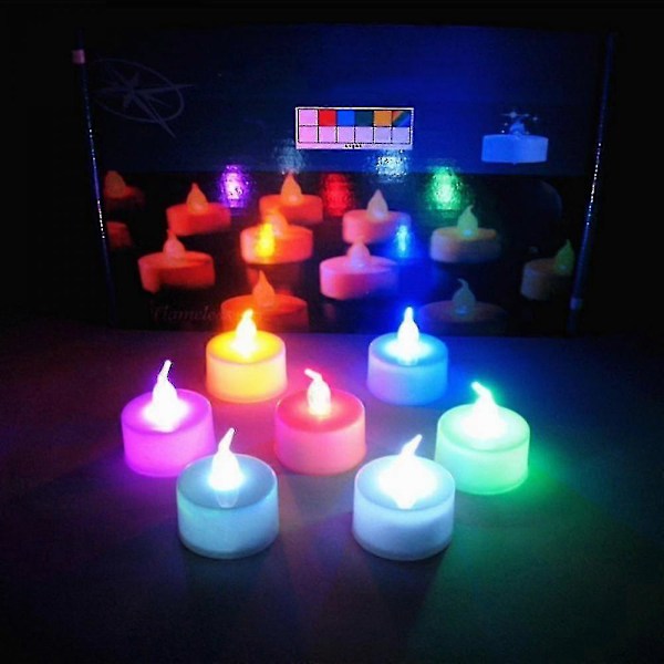 Färgväxlande LED-telampor i bulk, 6 st flamlösa te-ljus med färgglada lampor, batteridrivna färgade falska ljus, utan flimmer (FMY) 6PCS