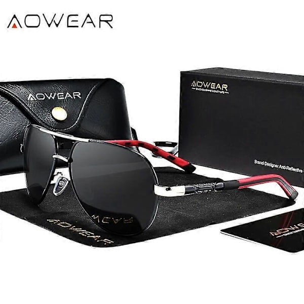 AOWEAR Polariserade flygarsolglasögon för vuxna, aluminium, körspegel, solglasögon, manligt varumärke, retro glasögonaccessoarer gafas (FMY) Grey Blue Lens Brand Designer