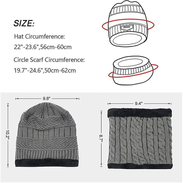 Vintervarm Strikket Slouch Beanie Hat Skihalsvarmer Sjal Touchscreen Handsker (FMY)