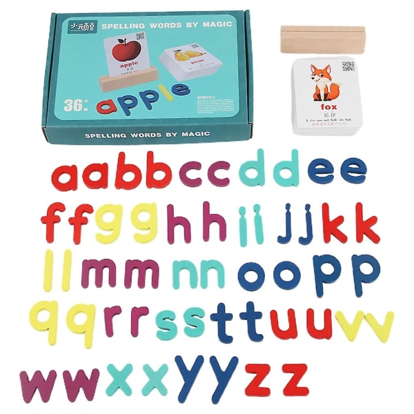 Wood Toddler Stavning Lärande leksak Matchande alfabetet ordspel med 100 olika ord på 50 tvåsidiga kognitiva kort (FMY)