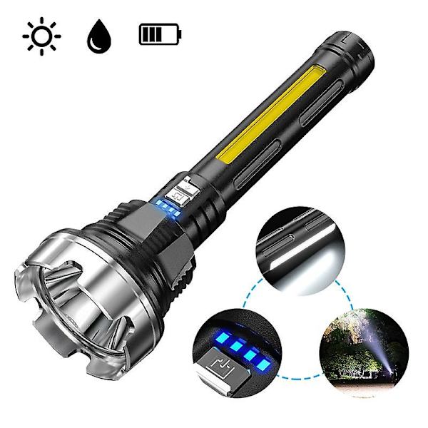 Led lommelygte Cob sidelys USB genopladelig superlys udendørs bærbar lommelygte vandtæt søgelys lommelygte til jagt camping vandreture  (FMY)