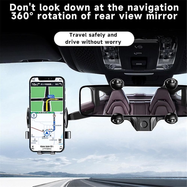 Bil bakspeil telefonholder 360 graders justerbar hengende mobiltelefonbrakettstativ (FMY)