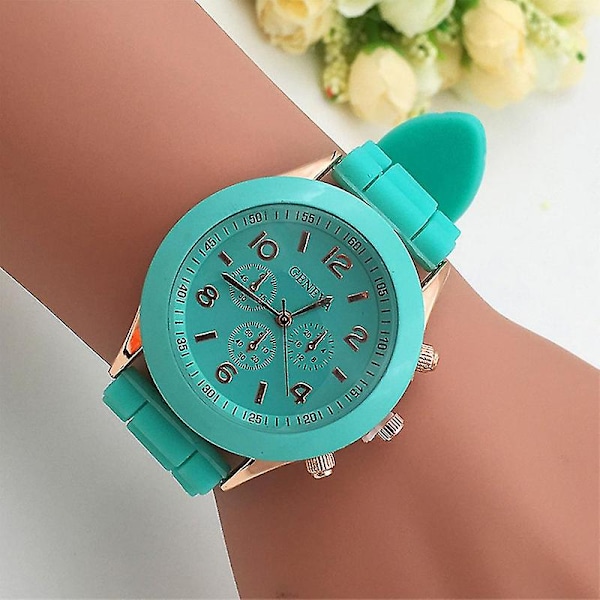 Unisex dame herre gutt jente Geneva silikon gelé sports kvarts armbåndsur Ny XH  (FMY) Green