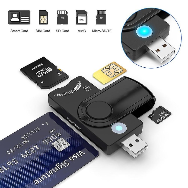 Multifunktionell USB smartkortsläsare kompatibel med Windows (32/64 bitar) Xp Vista /7 /8 /10,mac Os (FMY)