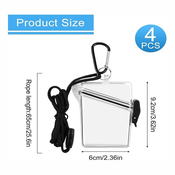 4-pack vanntett ID-kort-merkeholderveske med snor, klar vanntett kortholder med snor (FMY)