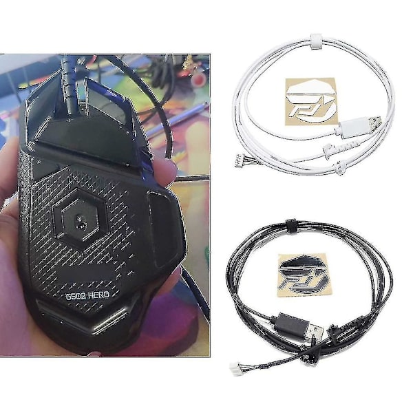 USB-muskabel och fötter för Logitech G502 Hero-mus, reparationstillbehör (FMY) White