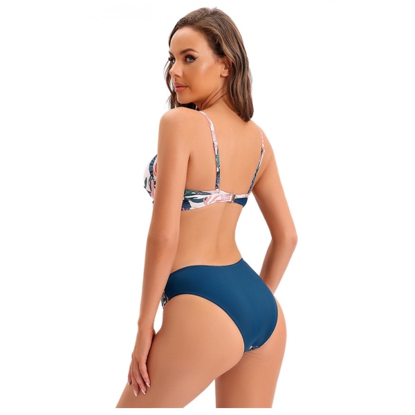 Naisten bikini-uimapuku, print pitsillinen v-kaula-aukkoinen uimapuku, sininen-4, M (FMY)