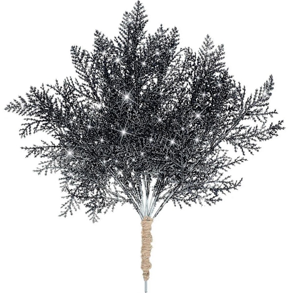 20 stk. Kunstige Grannåle med Glitter Genanvendelige DIY Hjemmedekoration Julegran Twig Pick Branch Party Tilbehør (FMY) Black