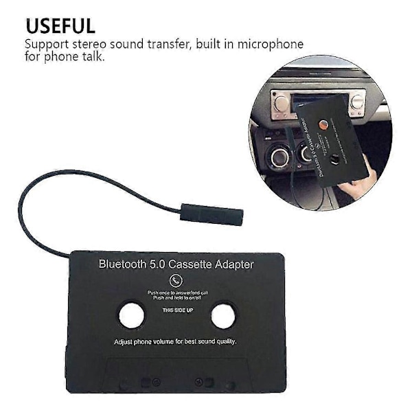 Universal Bluetooth 5.0 Kassetteadapter Konverter Bilbånd Til Aux Stereo Musikadapter Kassette (FMY) Black