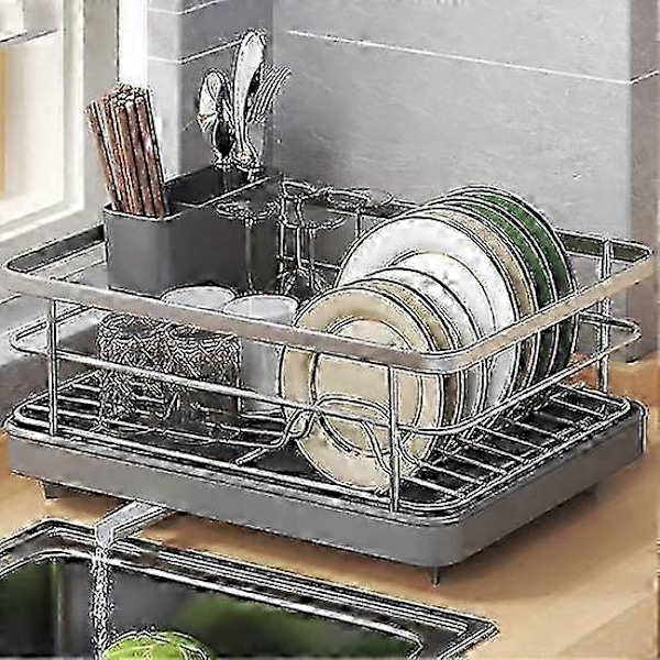 Diskställ med Stor Kapacitet, Automatisk Avrinning & Halkfri Design - Stabilt, Utrymmesbesparande, Enkel Installation (FMY) white