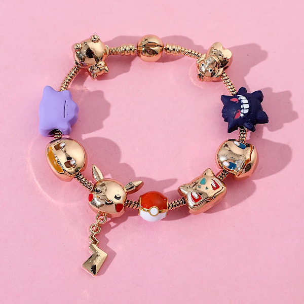 Japan Anime Armband Kawaii Pikachu Gengar Squirtle Bulbasaur Hänge Diy Armring Pärlor Berlocker Armband för Kvinnor(FMY) Pokemon 17cm