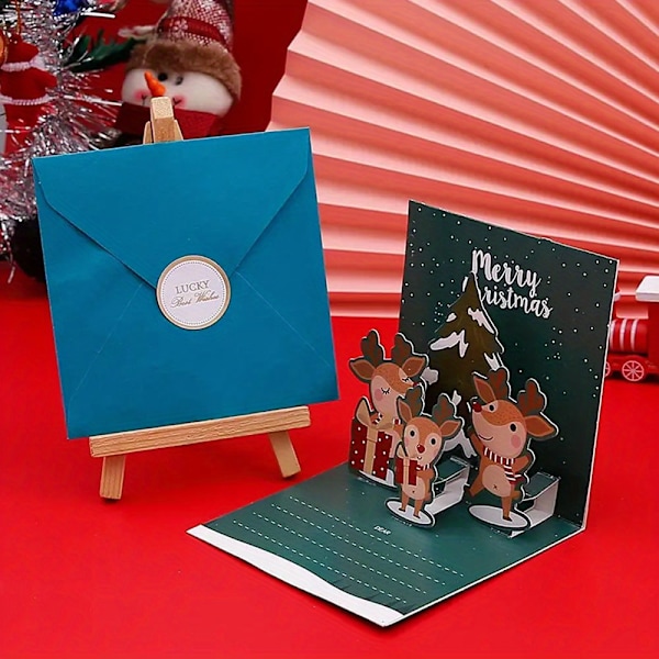6 stk/sett Håndlagde Utsøkte 3D Pop-Up Julekort - Eske med Konvolutter, Klistremerker og Postbekvemmelighet for Perfekt Hilsen til Julen  (FMY) 6pcs