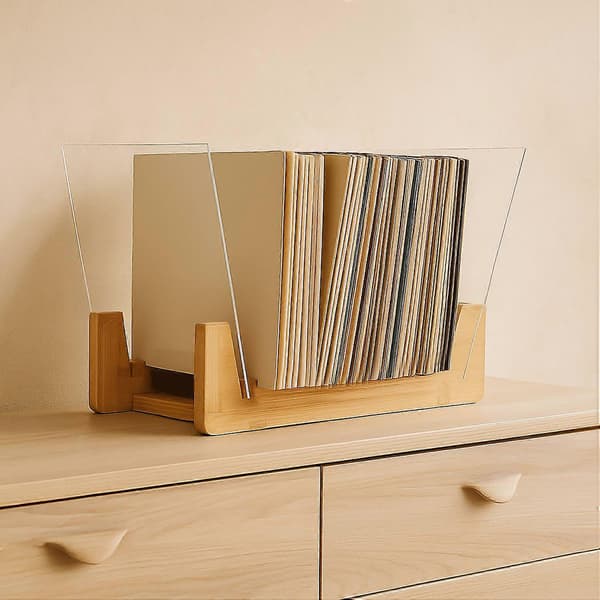 Vinylpladeholder, bambusstativ til 50 LP-plader (FMY)