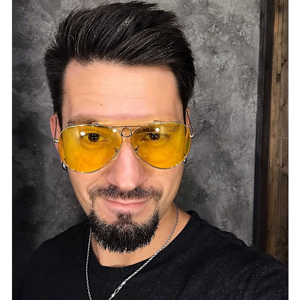 JackJad Nya Mode 3138 SHOOTER Stil Vintage Flygsolglas Metall Cirkel Design Solglasögon Oculos De Sol Med Huva (FMY) C2 Gold Blue UV400