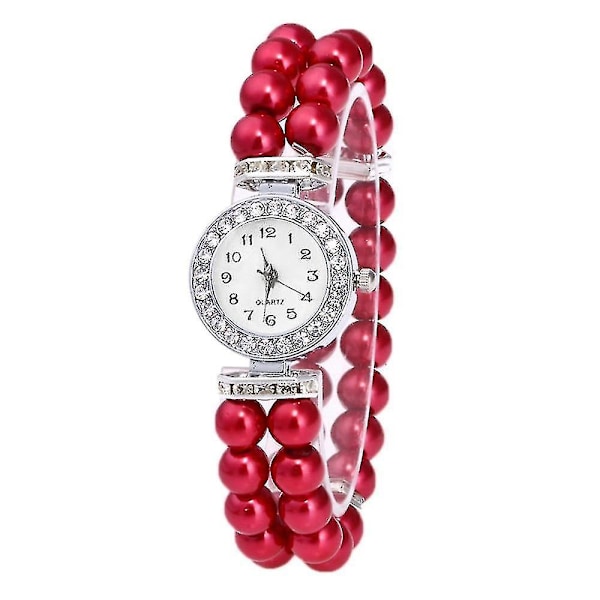 Krystalur, Kvinders Perlekæde Rem, Kvarts Armbånd, Mode Kvinder Ur (FMY) Red