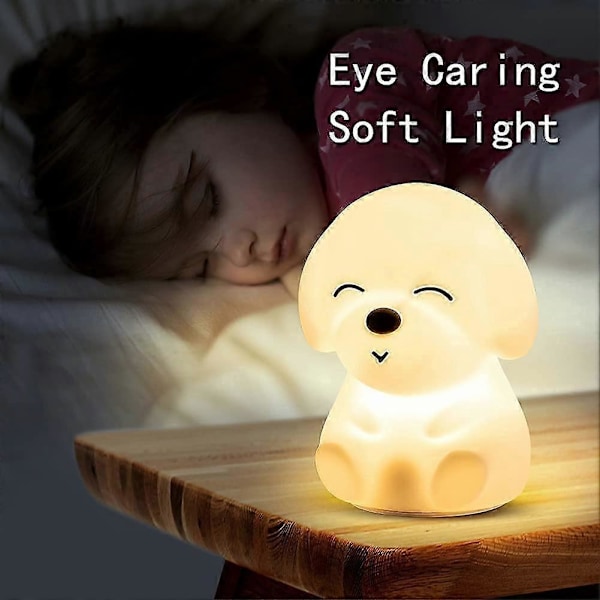 Nattlampe for Barnerom, Barne Nattlampe for Jenter Baby og Småbarn Gaver, Søt Valpe Nattlamper Myke Silikonlamper Myk Barnehage US (FMY)