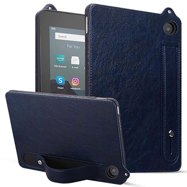 Amazon Fire HD 8 (2024) (2020) Kotelo Käsiremmi Jalusta Nahkainen Tablettisuojus - Harmaa (FMY) Multicolor Blue