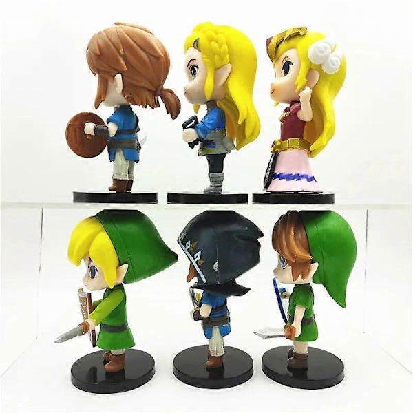 2024 Ny modell The Legend of Zelda 6 stk/sett 10 cm Q-versjon Link Prinsesse Zelda Figur Spilldekorasjon Anime Ornamenter Modell Samling Dukker (FMY) 6 Pcs