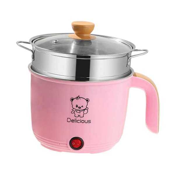 Elektrisk Gryta Hushåll 1.8L Nonstick Elektrisk Stekpanna för Soppa Fritera Pasta (FMY) pink With steamer