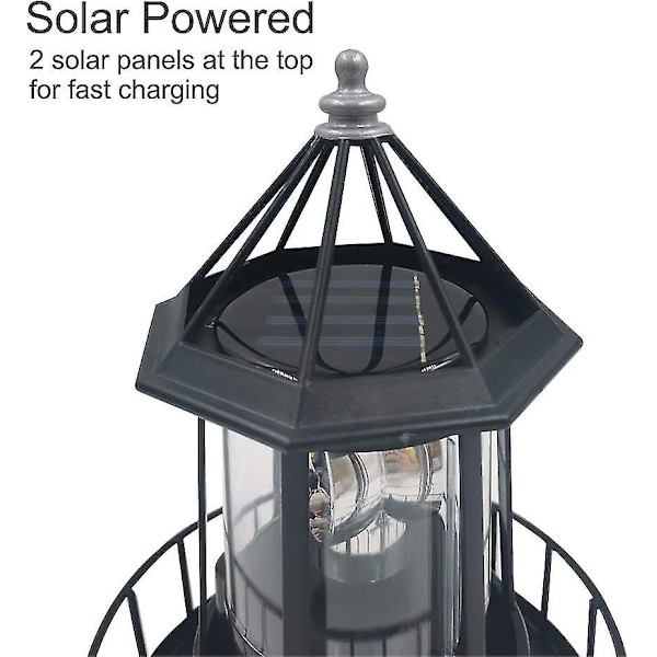 LED Solcelledrevet Fyr, 360 Graders Roterende Fyr Landskapslampe, Vanntett Hage Hengende Lys Lykt, For Terrasse Gjerde Hage (FMY)