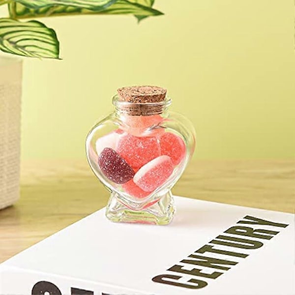 Mini Glas Hjerteformede Flasker med Korkpropper Dekorative Glasflasker med Korklåg Små Glasflasker Krukker til DIY Kunst Håndværksprojekter  (FMY)