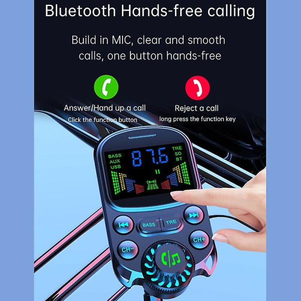 1st bil Bluetooth 5.3 Fm-sändare Pd3.0 + Qc 3.0 Snabbladdare Radiomusikadapter Trådlös bil Mp3-spelare Support Aux Audio Mode (FMY)