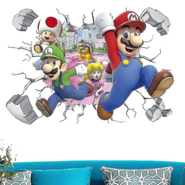 Mario Cartoon Broken Wall Pvc Väggdekal Roliga 3d väggdekaler