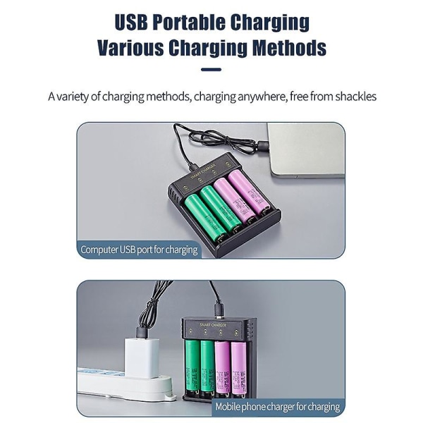 Smart USB Li-ion 18650 Batterilader Bærbar Strømlading 4.2v 14500 16340 16650 14650 18350 18650 Litiumbatteriladere (FMY)