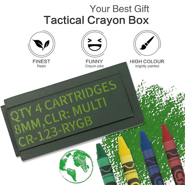 1 st Tactical Crayon Case, Roliga ätbara kritor för presenter, med 4 minikritor (FMY) Green