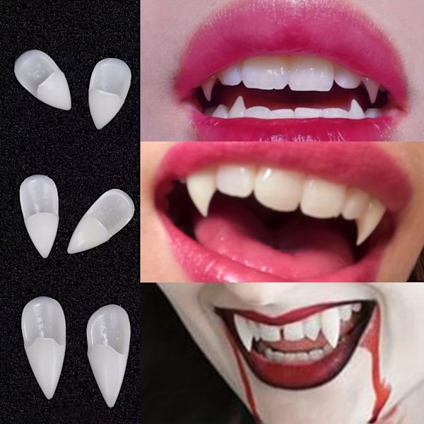 Vampyrtänder Kit - DIY Cosplay Tänder med Starkt Lim för Säker Passform, Perfekt för Halloween, Dödens Dag, Festdekorationer och Co  (FMY) 5 Sizes Each One