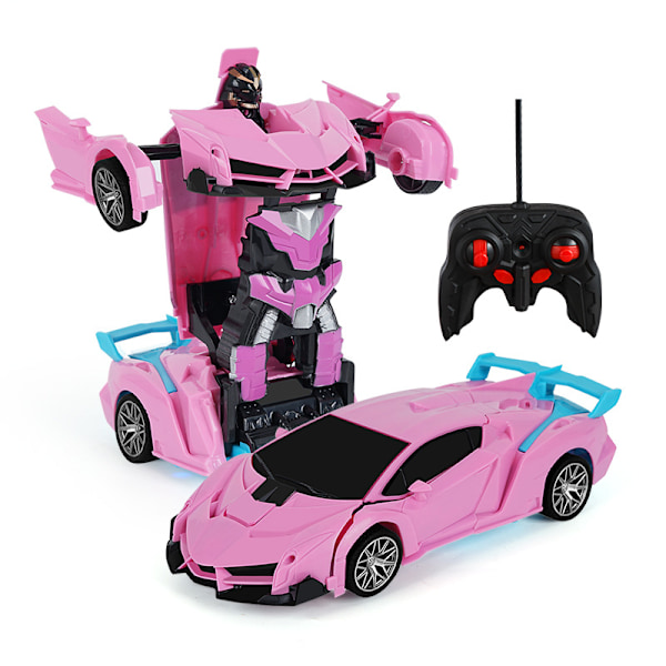 Radiostyrd Bil, Transformerbil Robot RC-bilar för Barn Pojkar Flickor Present, 2.4g 1:18 Skala Racingbil med En-knapps  Rosa  (FMY)