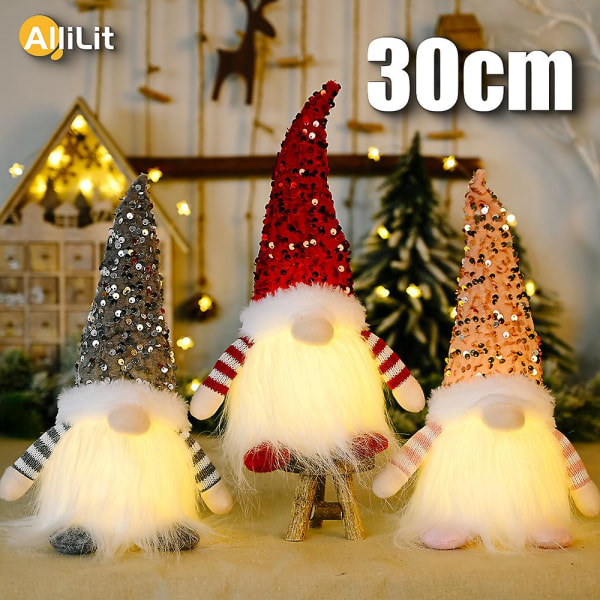 30 cm Juledukke Elf Gnome Med Led Lys Julepynt til hjemmet Jul Navidad Nytår 2023 Børnegaver (FMY) E