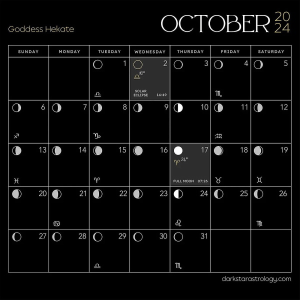 Dark Goddess 2024 kalenteri, 2024 kalenteri Dark Goddess, musta seinäkalenteri Kuun vaiheet kreikkalaisen mytologian lahja hänelle (FMY) S - 24 x 24 cm