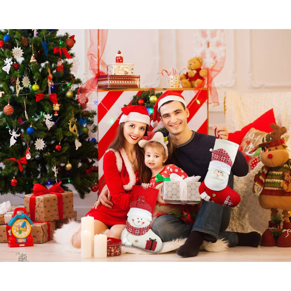 Sæt med 3 personlige 18'' julestrømper med søde julemands- og snemandsdesign (FMY)