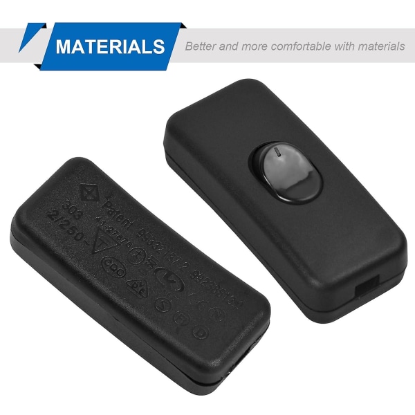 2-pack 2A enkelpolig strömbrytare, 2A 250V sladdströmbrytare lampströmbrytare vippströmbrytare, inline sladdströmbrytare för små apparater eller lampor (svart)  (FMY)
