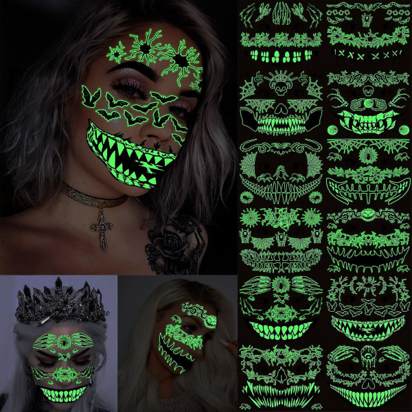 Halloween Face Stickers Temporary Glow Face Stickers Water Transfer Stickers Halloween Party Accessories For Kid Boys (FMY)