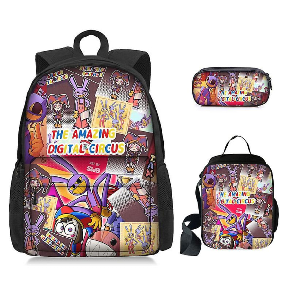 Fantastisk sirkus The AMAZING DIGITAL CIRCUS Student School Bag Tredelt Ryggsekk Enkeltlags Penneveske Termisk Lunsjpose  (FMY) 6