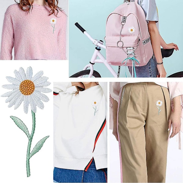 6 stk. Daisy Delicate broderede patches, broderi blomst stryge på patches, sy på applikation patch (FMY)