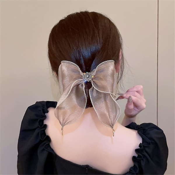 Koreansk Sød Vind Mesh Bue Stor Tarm Hårring Retro Perle Hårreb Ponytail Hårtilbehør (farve: A, Størrelse: 16.*13.0cm.),wz-1478  (FMY)