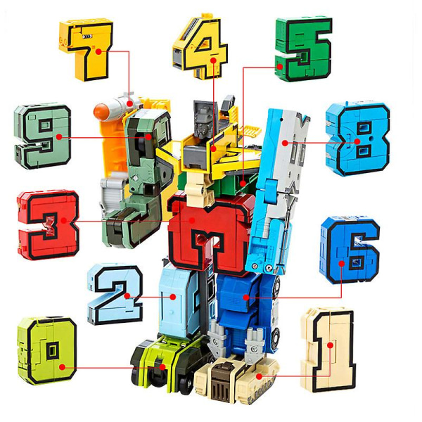 DIY Kreativa Utbildningsblock Montering Actionfigur Transformation Nummer Deformation Robot Leksak För Barn (FMY) 10 PCS