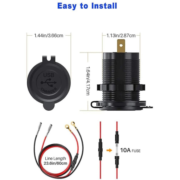 Hurtig lading 3.0 Dobbel USB Bil Lader 12v 36w USB Rask Lader Med Bryter For Båt Motorsykkel Lastebil (FMY) Black