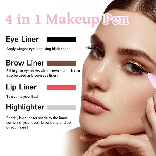 4-i-1 Makeup Penna, Eye Liner, Brow Liner, Lip Liner och Highlighter Pen, Vattentät Allt-i-ett Makeup Penna (FMY)