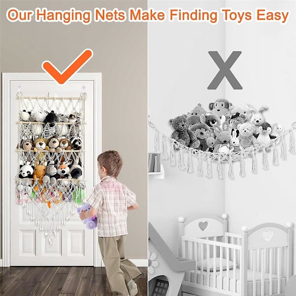 3-lags treplysset nett for bamser, bamse-nett eller hengekøye, lite nett for oppbevaring av bamser, bamse-nett (FMY) CreamyWhite